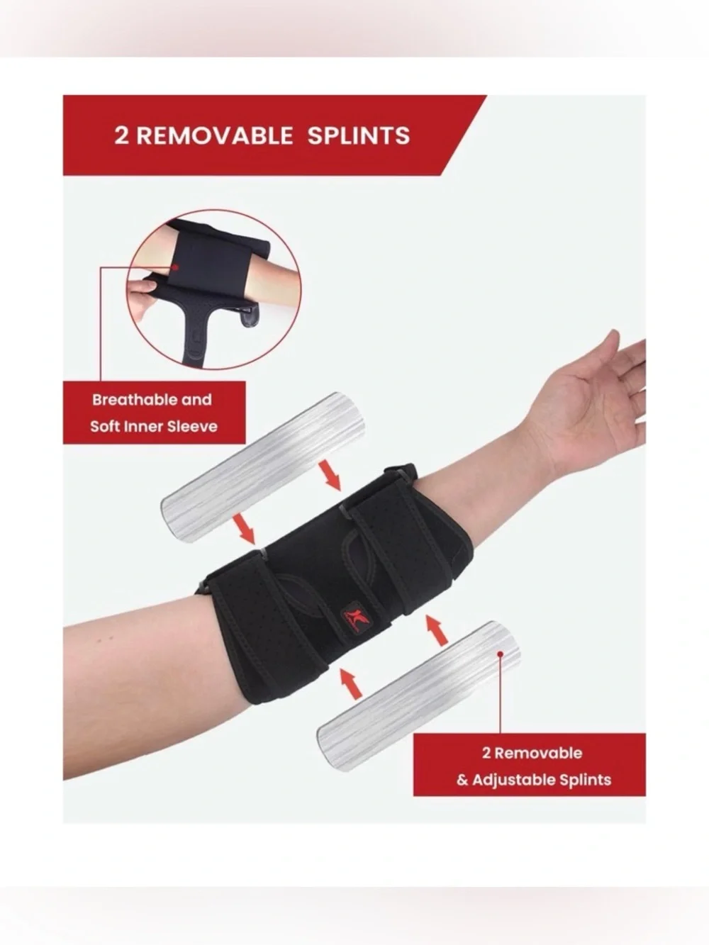 Adjustable Elbow Brace with Removable Splints - Support & Compression (M) - Picture 2 of 6